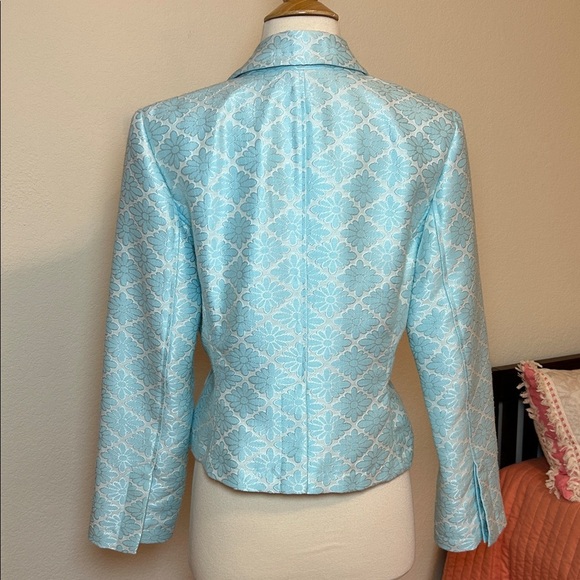 Ice Light Blue Jacquard Floral Blazer with Rhinestone Snap Buttons size 8 - Picture 4 of 16
